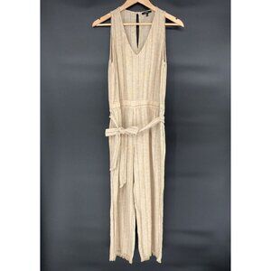 Drew Women's Sleeveless Striped Linen Blend Jumpsuit S Tan Belted Bohemian Artsy